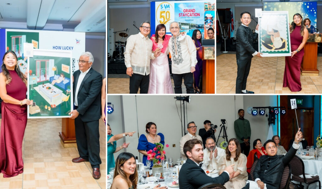 Winning bidders with Bianca Pacifico artworks and SAM Travel holiday package at the FWA-UK PND Gala live auction